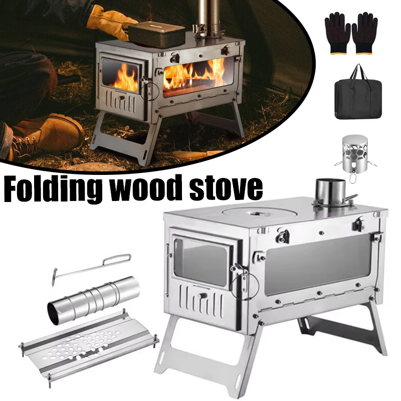 Outdoor Camping Stove Wood - 430 aço inoxidável portátil tenda fogão