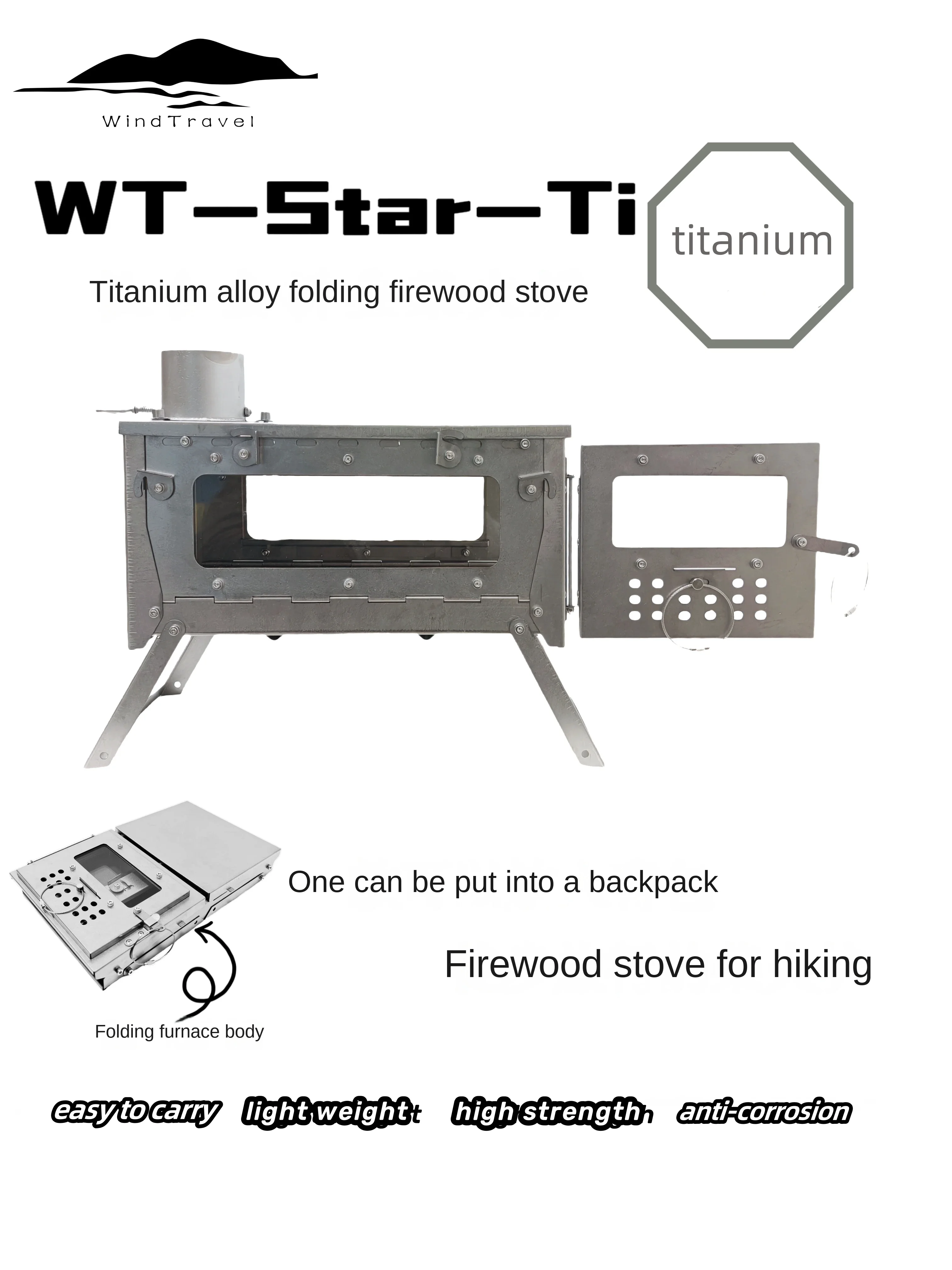 Outdoor Camping Stove Wood - WT Star Ti Liga de Titânio
