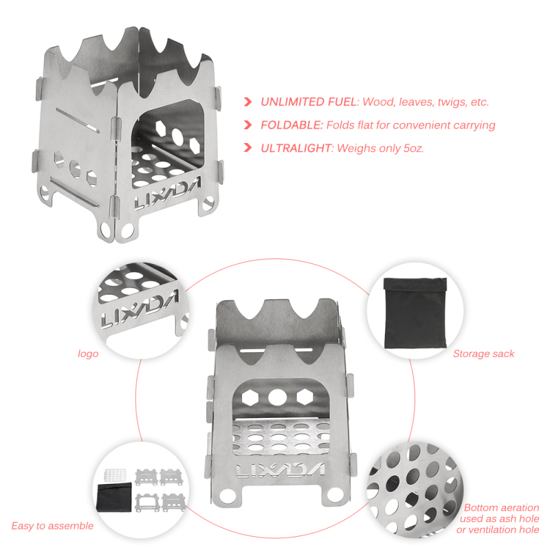 Lixada-Titânio portátil e aço  - Outdoor Camping Stove Wood avaliação e preço