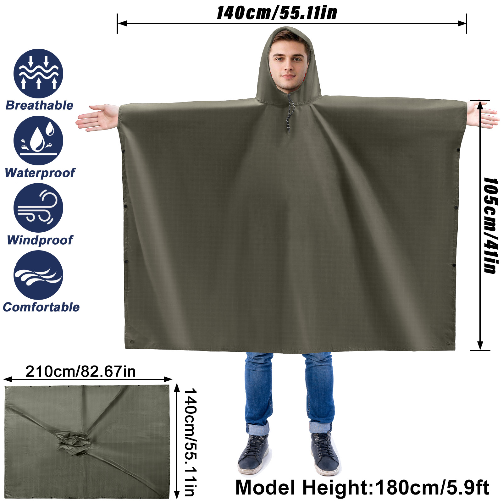 Capa de chuva impermeável leve - Camping Rain Poncho avaliação e preço